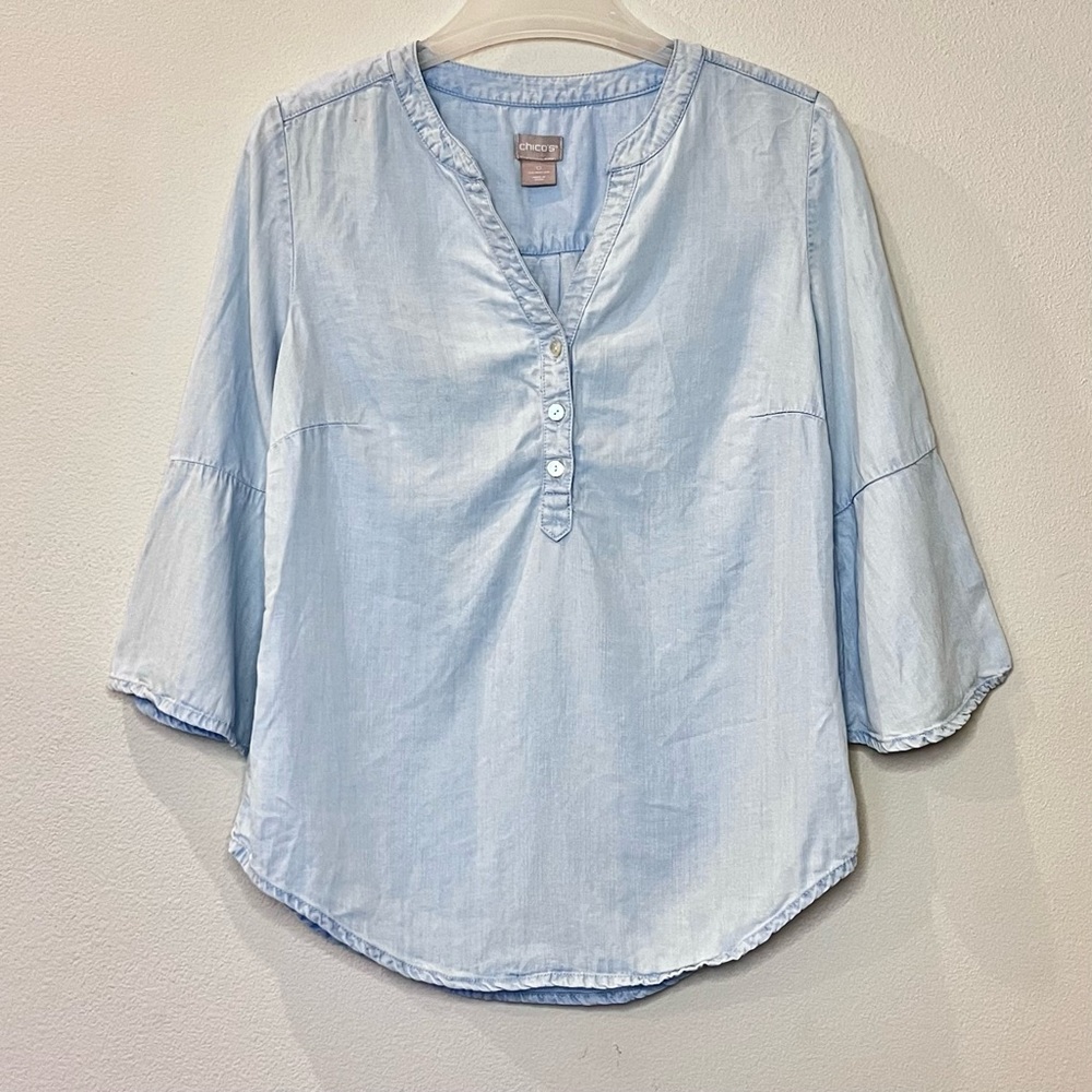 Chico’s Chambray Popover Top - Picture 4 of 11